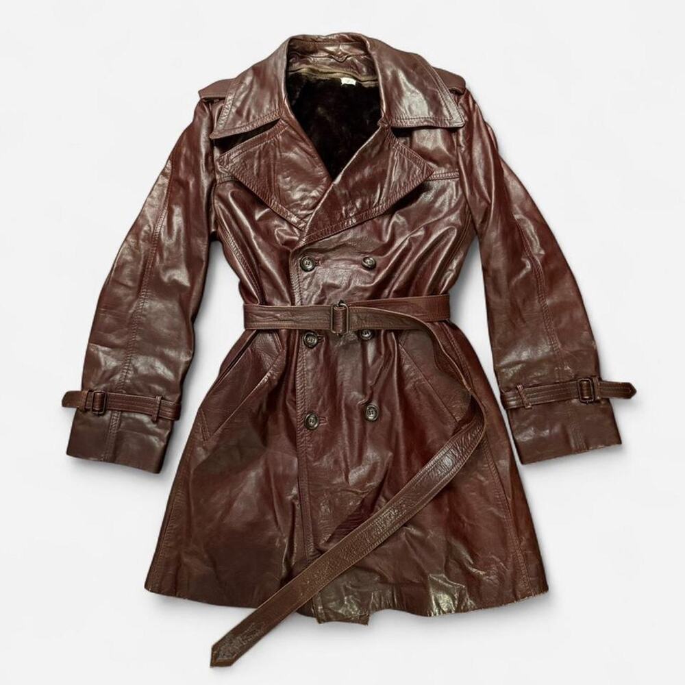 Vintage brown leather trench coat